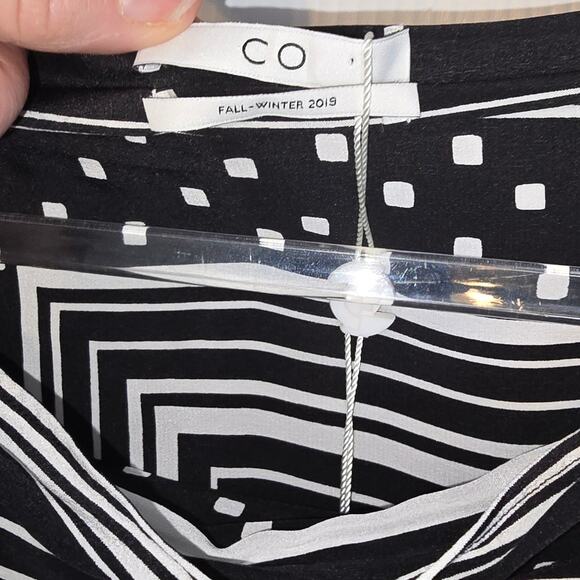 CO Collections Silk Maxi Dress Black White Geometric Handkerchief Hem Runway NWT - Picture 5 of 14